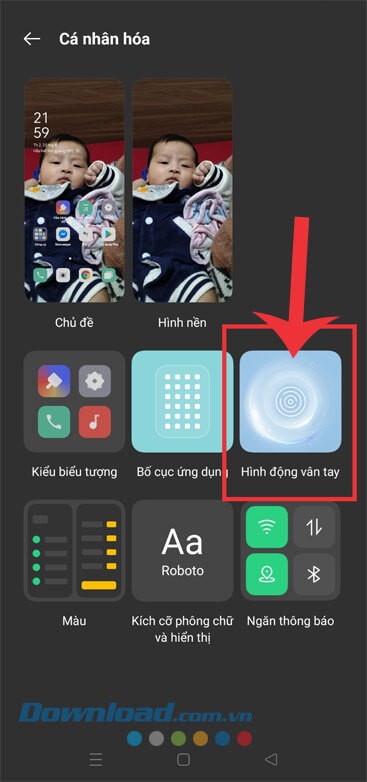 Ấn vào mục Hiệu ứng vân tay