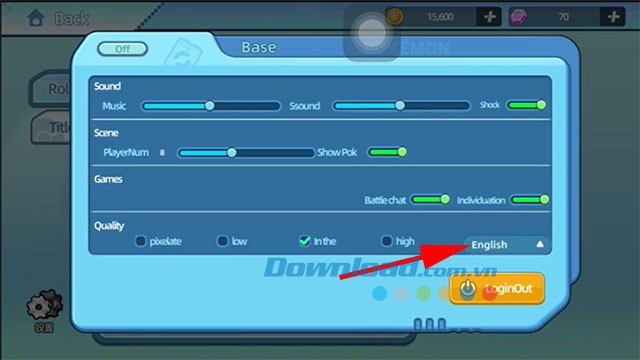 Ngôn ngữ hiển thị là tiếng Anh