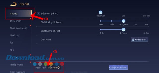 Ấn vào mục Chung > Chạm vào mục Ngôn ngữ Việt Nam