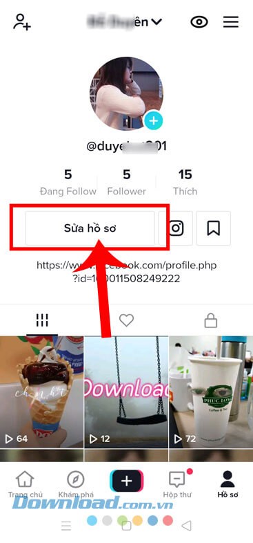 Nhấn vào nút Sửa hồ sơ