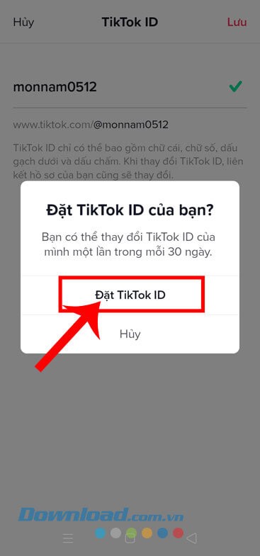 Chạm vào nút Đặt TikTok ID