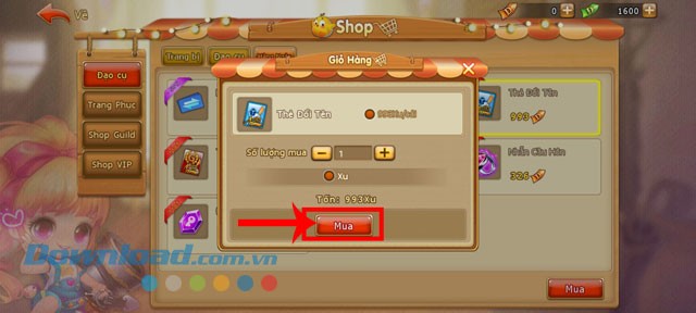 Nhập số lượng thẻ cần mua, rồi chạm vào nút Mua