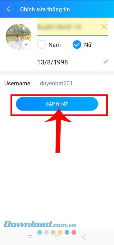 Chạm vào nút Cập nhật