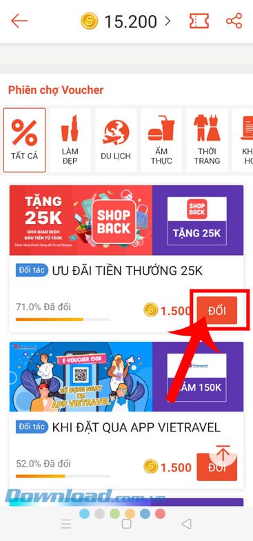 Chạm vào nút Đổi