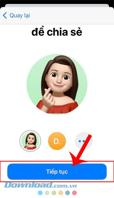 Nhấn vào nút Tiếp tục