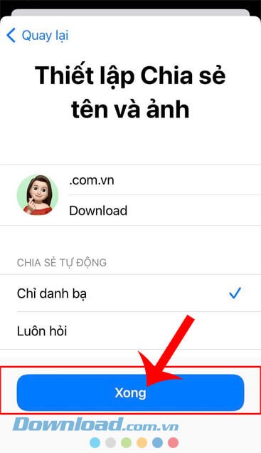 Chạm vào nút Xong
