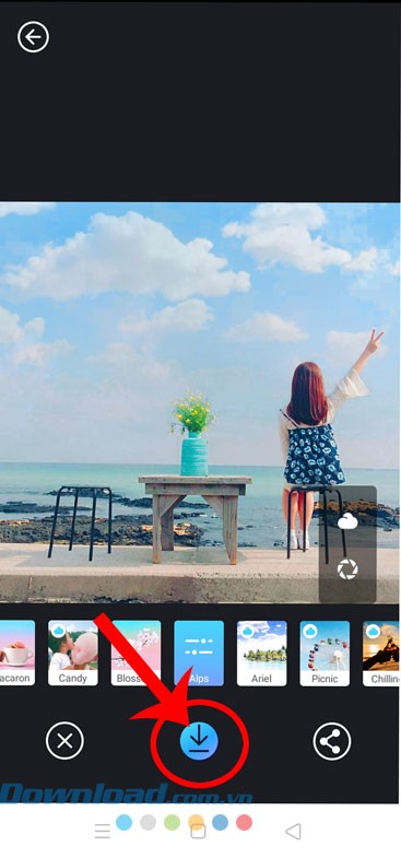 Nhấn vào biểu tượng mũi tên đi xuống