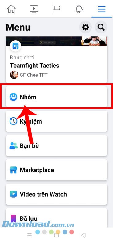Ấn vào mục Nhóm