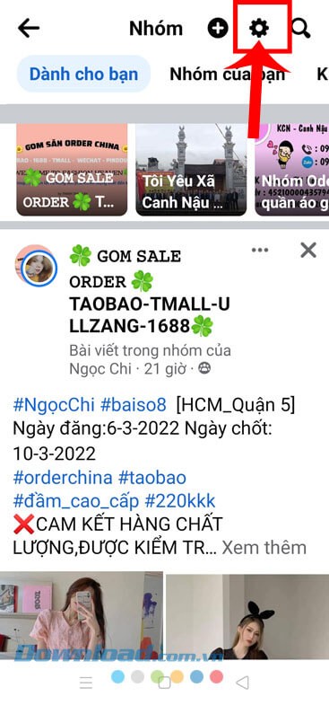 Chạm vào biểu tượng cài đặt