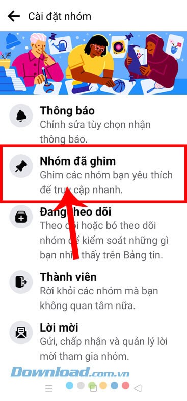 Ấn vào mục Nhóm đã ghim