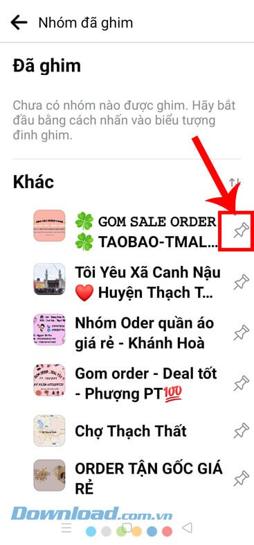 Nhấn vào biểu tượng ghim