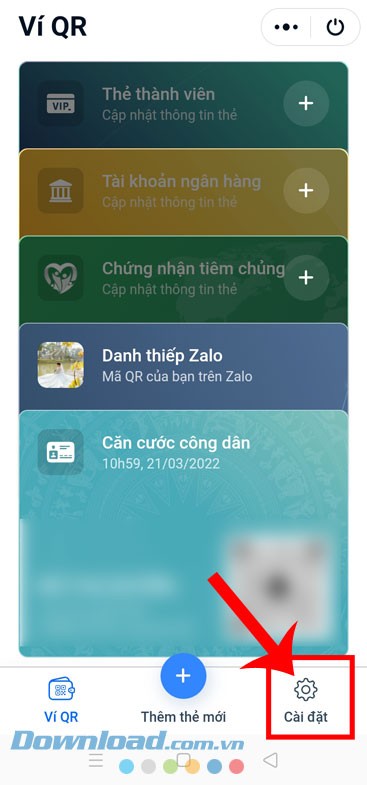 Chạm vào mục Cài đặt