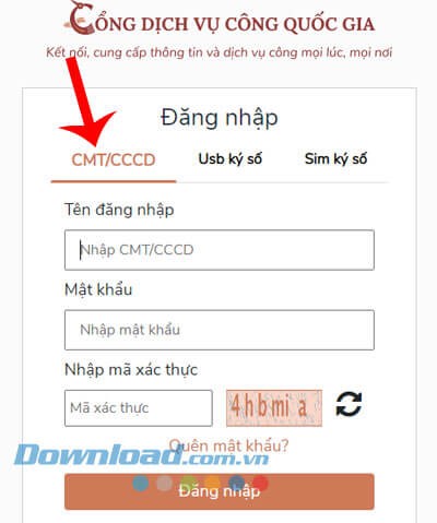 Đăng nhập tài khoản Cổng dịch vụ công Quốc gia