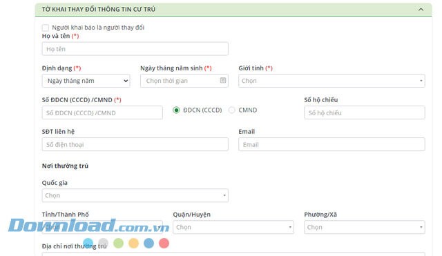 Nhập đầy đủ thông tin Tờ khai thay đổi thông tin cư trú