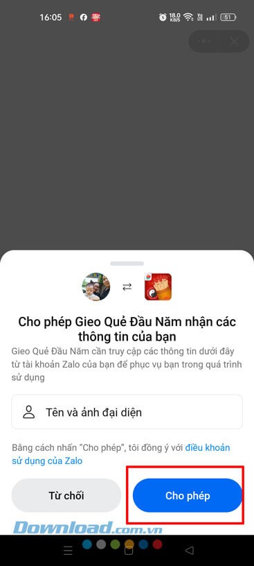 Nhấn vào nút Cho phép