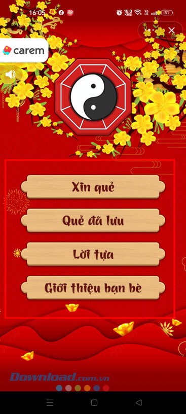 Ấn vào nút Xin quẻ