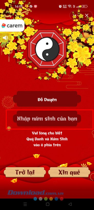 Nhập năm sinh