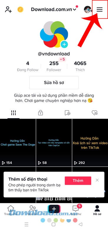 Nhấn vào biểu tượng ba dấu gạch ngang