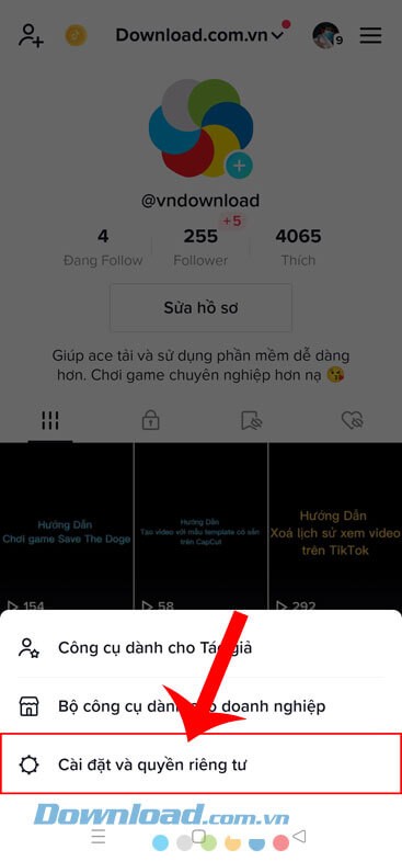 Chạm vào mục Cài đặt và quyền riêng tư