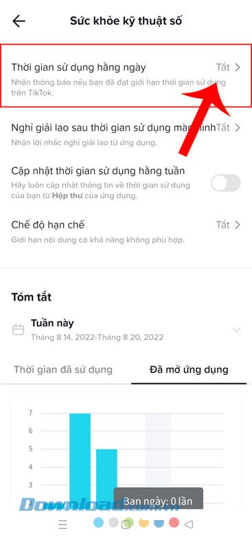Ấn vào mục Thời gian sử dụng hằng ngày