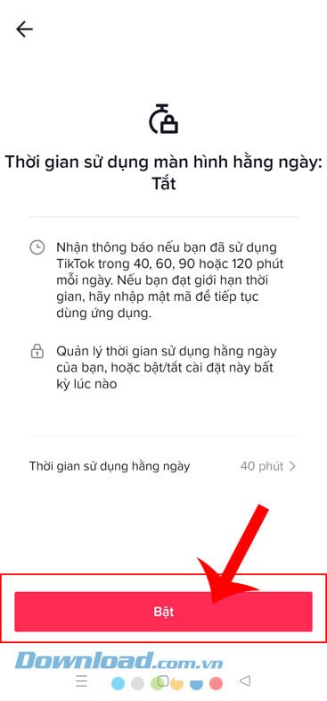 Ấn vào nút Bật