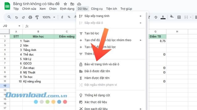 Nhấn vào mục Bảo vệ tranh tính và dải ô
