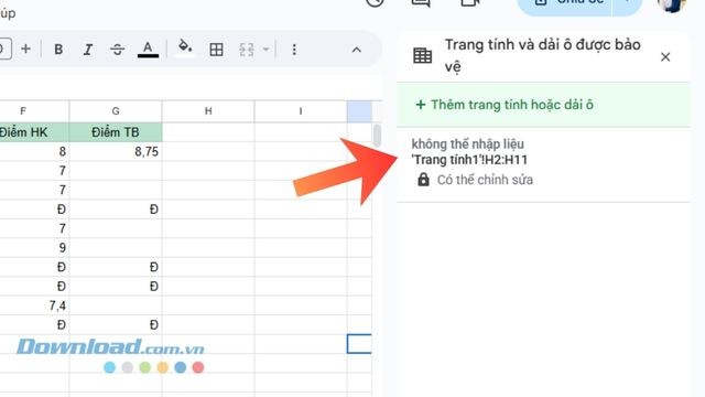 Chọn vào vùng hoặc trang tính đang được bảo vệ