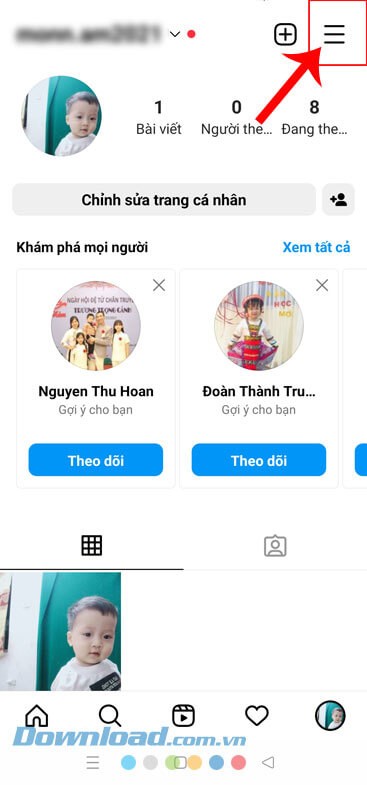 Chạm vào biểu tượng ba dấu gạch ngang