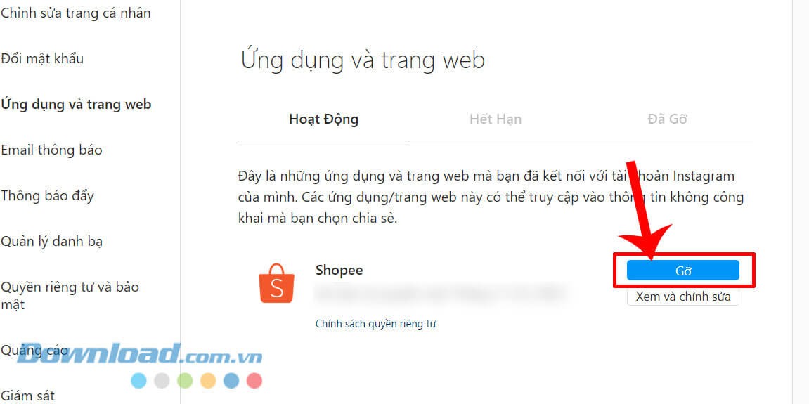 Nhấp chuột vào nút Gỡ