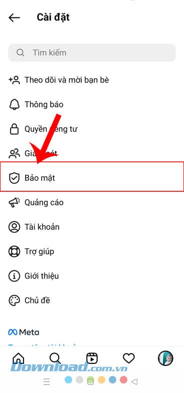 Ấn vào mục Bảo mật