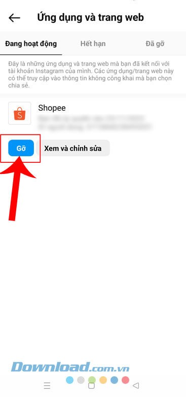 Nhấn vào nút Gỡ ở phía bên dưới ứng dụng