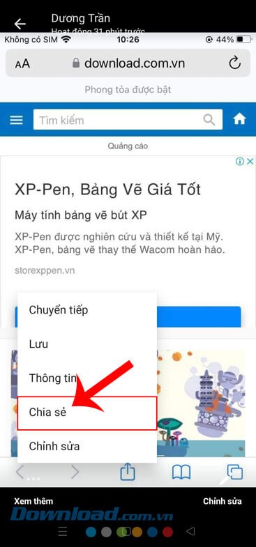 Nhấn vào mục Chia sẻ