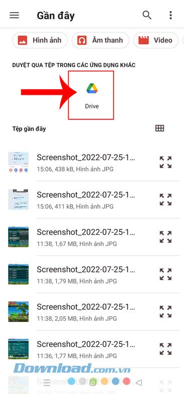 Chạm vào biểu tượng Google Drive