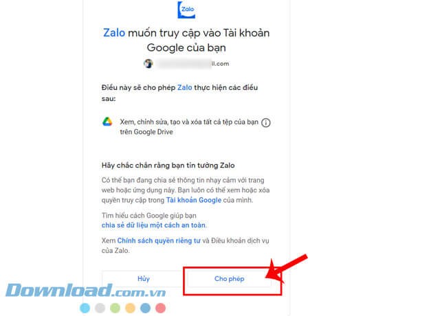 Click chuột vào nút Cho phép