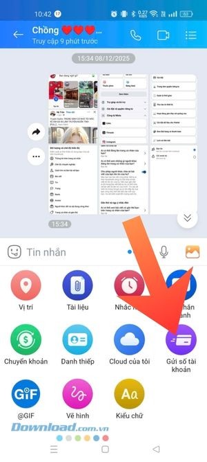 Chọn mục Gửi số tài khoản