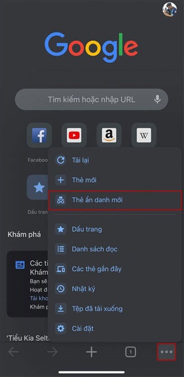 Mở tab ẩn danh mới