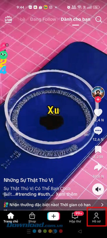 Nhấn vào biểu tượng tài khoản