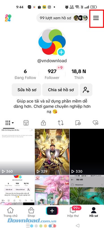 Ấn vào biểu tượng ba dấu gạch ngang