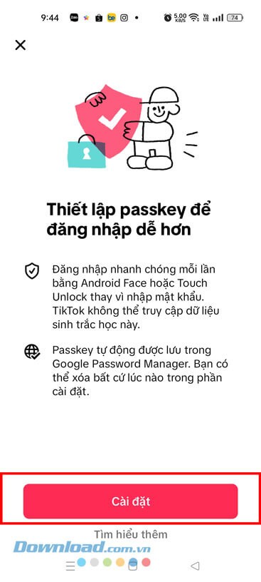 Nhấn vào mục Cài đặt