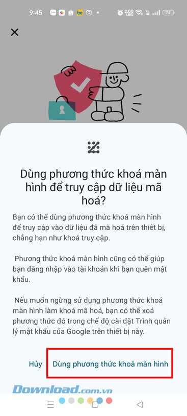 Ân vào nút Dùng phương thức khóa màn hình
