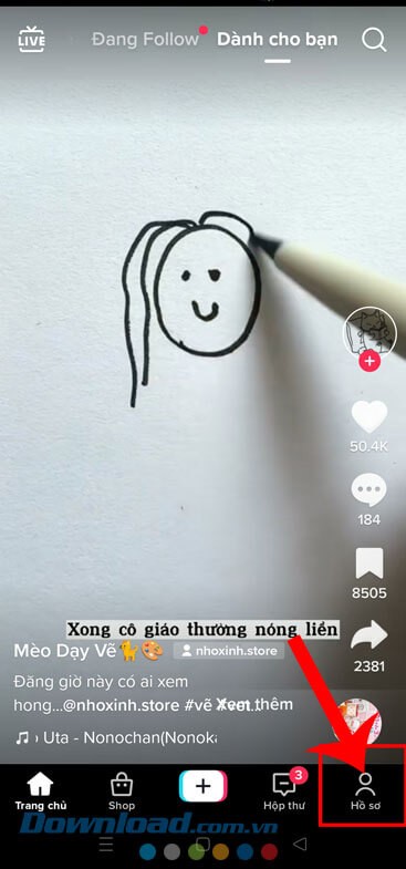 Ấn vào biểu tượng tài khoản.