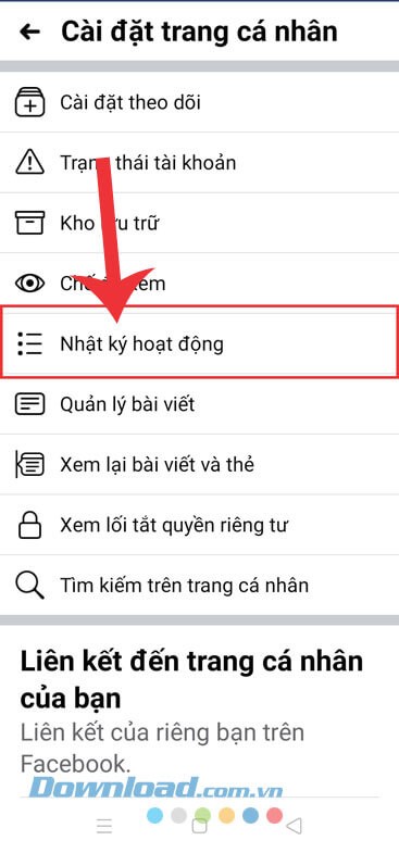 Nhấn vào mục Nhật ký hoạt động
