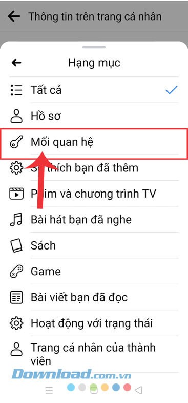 Ấn vào mục Mối quan hệ