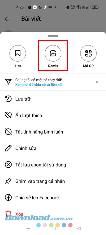 Chạm vào mục Remix