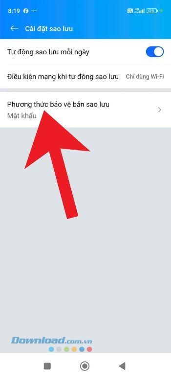 Ấn vào mục Phương thức bảo vệ bản sao lưu