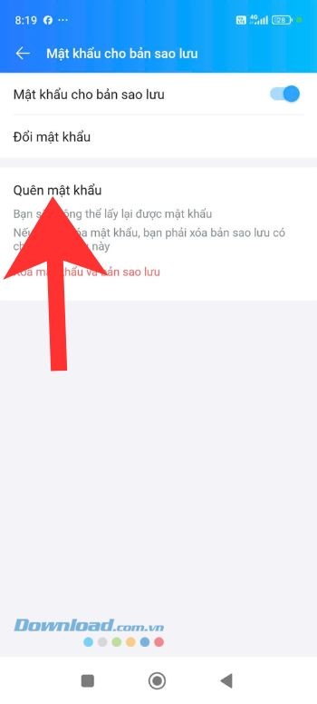 Chạm vào mục Quên mật khẩu