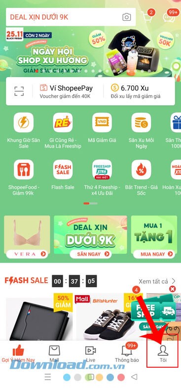 Ấn vào biểu tượng tài khoản