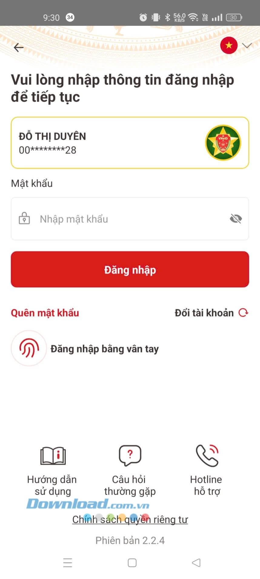 Đăng nhập tài khoản VNeID