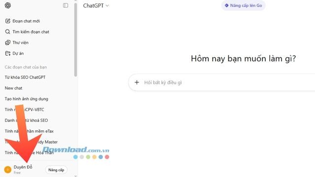 Nhấp chuột vào mục Tài khoản