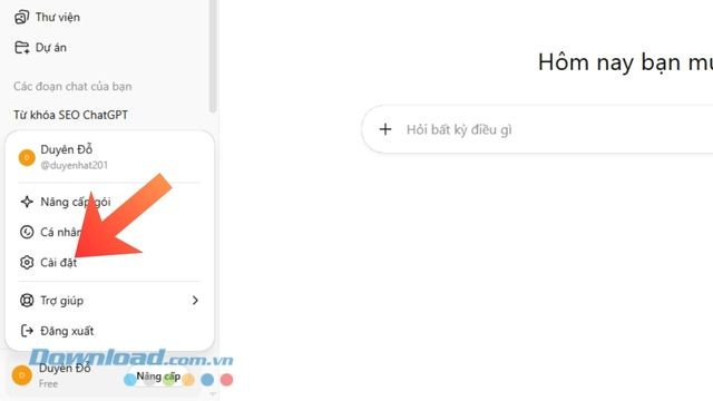 Nhấn vào mục Cài đặt